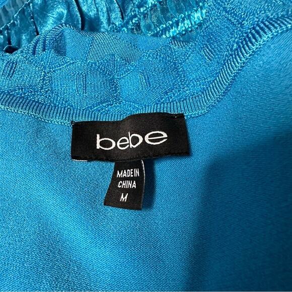 Bebe Cornflower Cottage Peasant Core Fit & Flare Mesh Detail Ruffle Hem Dress - Picture 5 of 7